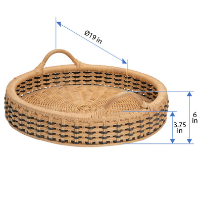 Round Rattan Tray, 18 inches, Natural & Black