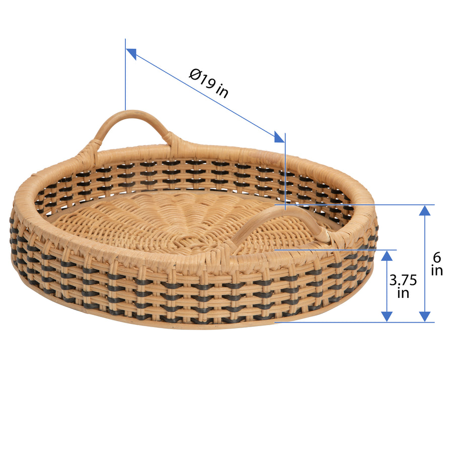 Round Rattan Tray, 18 inches, Natural & Black
