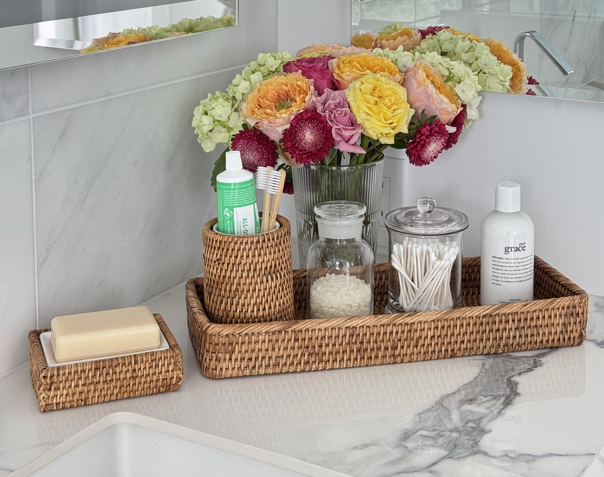 La Jolla Elongated Rattan Vanity Tray