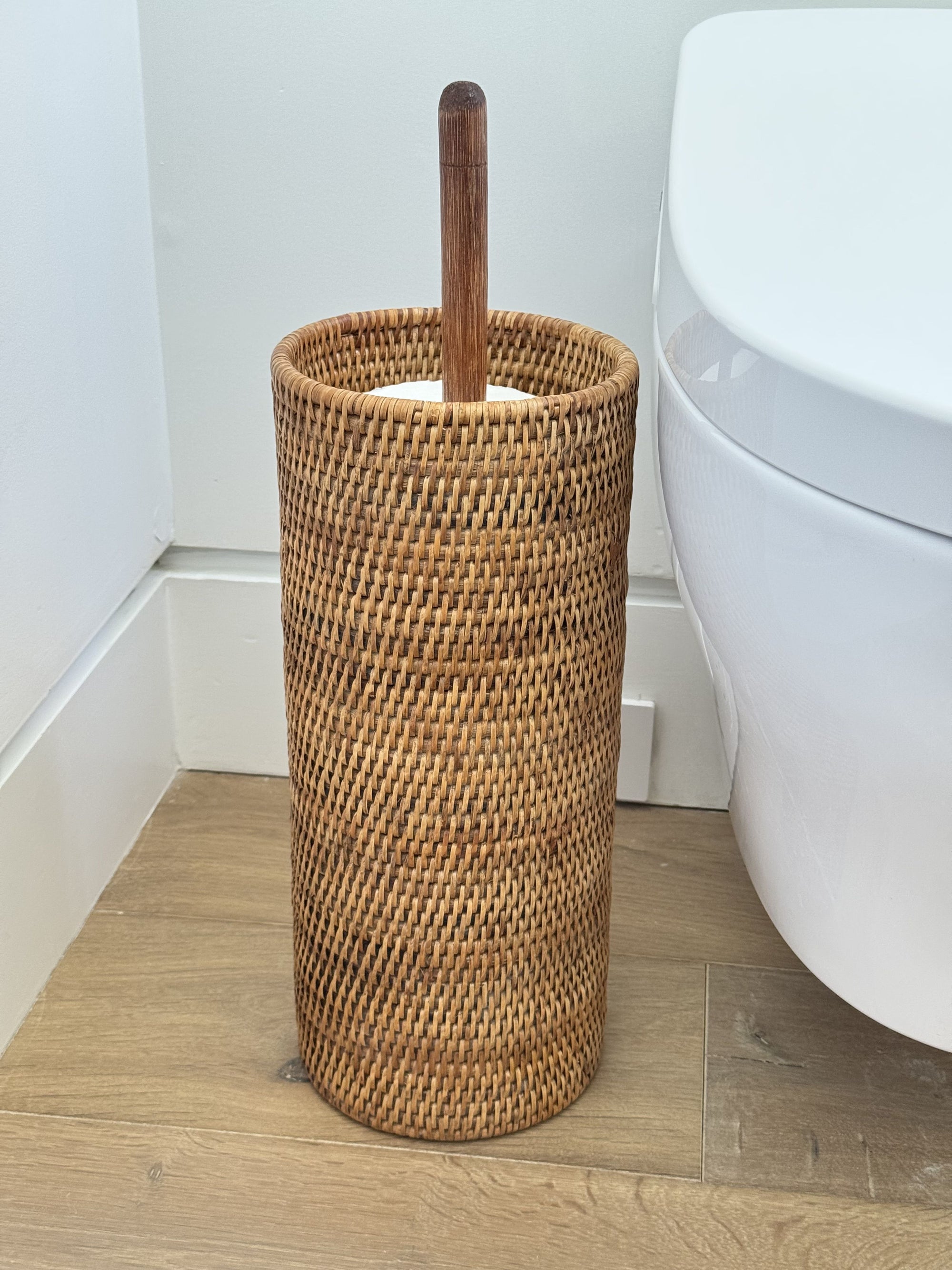 La Jolla Handwoven Rattan Toilet Roll Stand, 3 Rolls