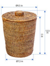 La Jolla Rattan Round Waste Basket with Plastic Insert & Lid. Small