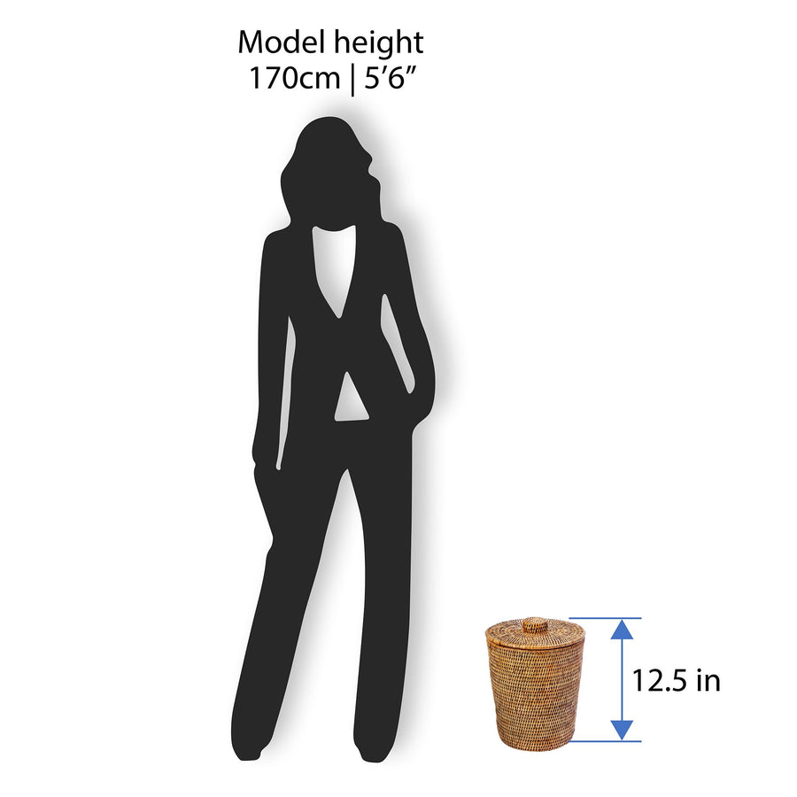 La Jolla Rattan Round Waste Basket with Plastic Insert & Lid