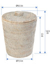 La Jolla Rattan Round Waste Basket with Plastic Insert & Lid. Small