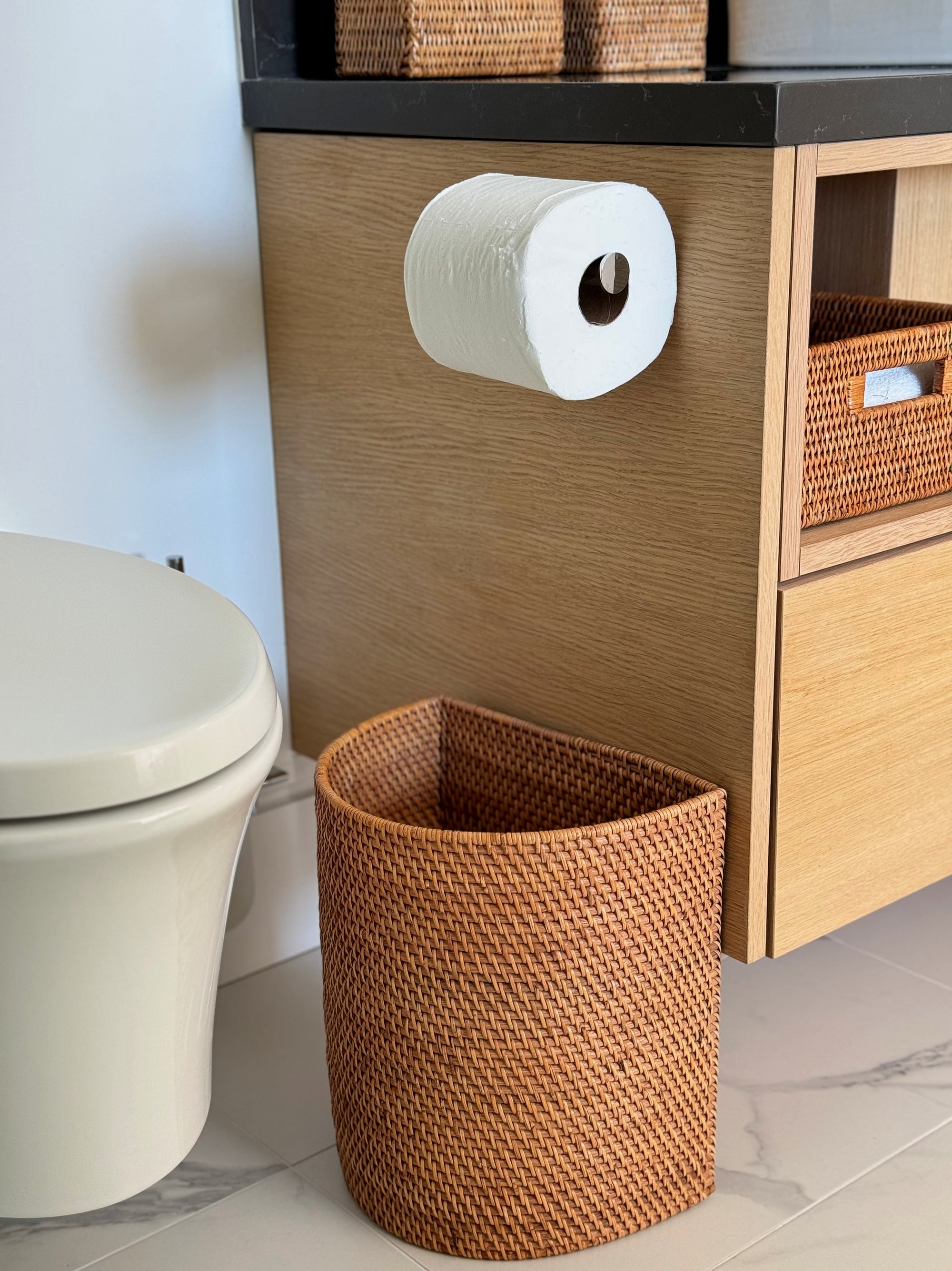 Loma Half-Moon Rattan Waste Basket