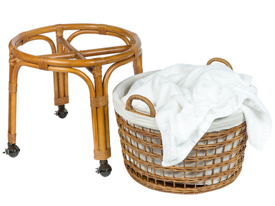 Rolling Wicker Laundry Basket and Hamper with Cotton Liner and Stand