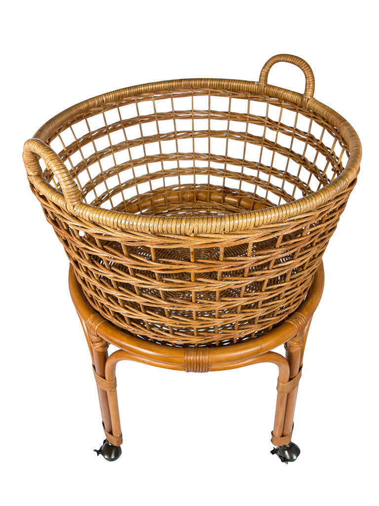Rolling Wicker Laundry Basket and Hamper with Cotton Liner and Stand