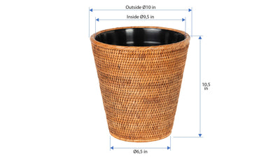 La Jolla Rattan Waste Basket with Plastic Insert