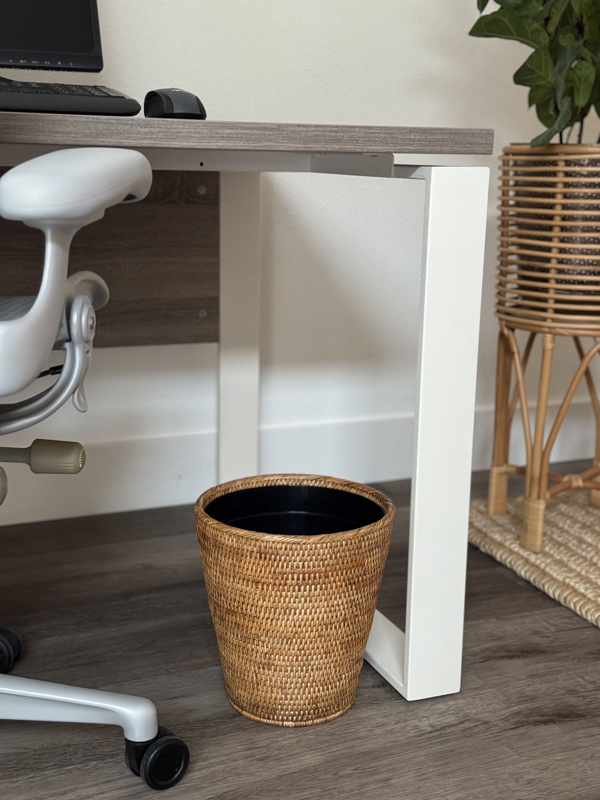 La Jolla Rattan Waste Basket with Plastic Insert