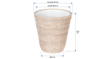 La Jolla Rattan Waste Basket with Plastic Insert