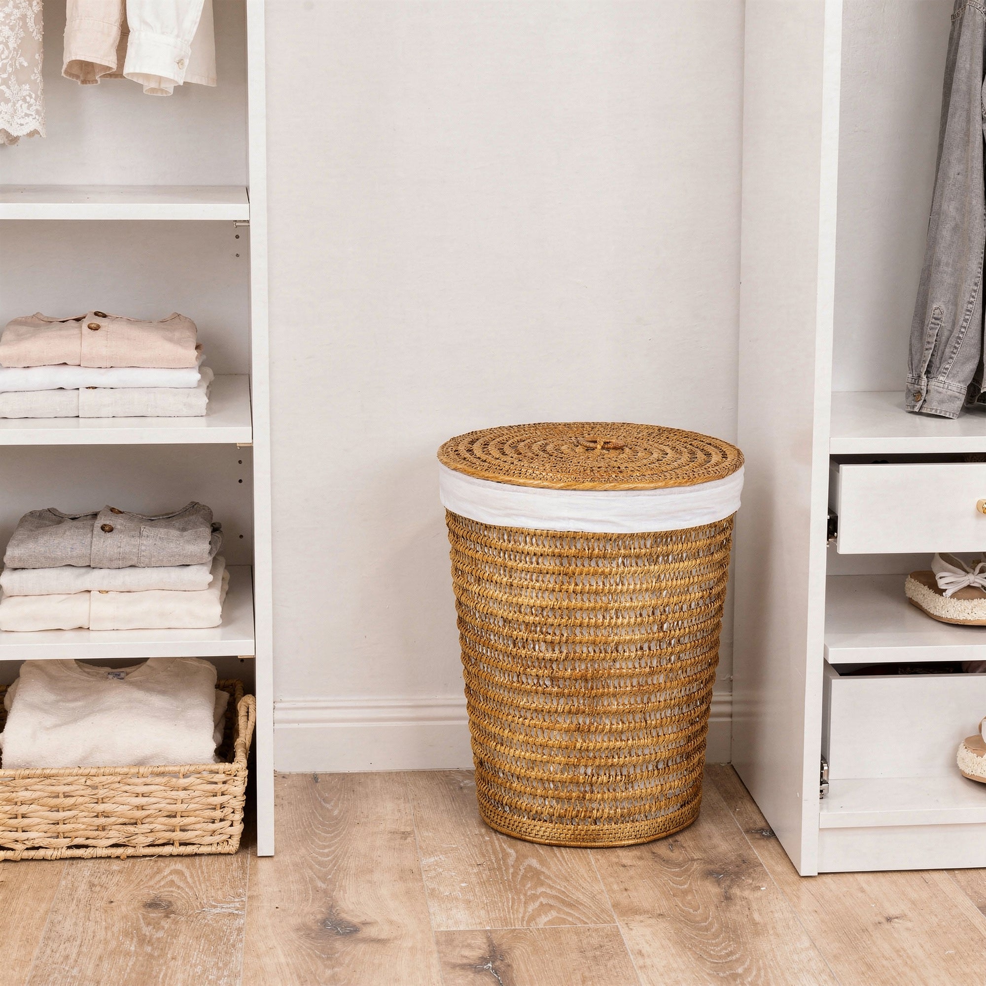 Cambria Rattan Laundry Mesh Hamper with Liner