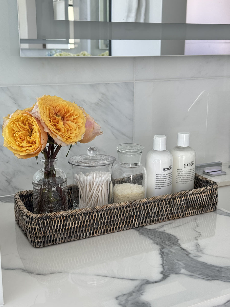 La Jolla Elongated Rattan Vanity Tray