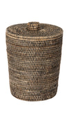 La Jolla Rattan Round Waste Basket with Plastic Insert & Lid