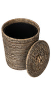 La Jolla Rattan Round Waste Basket with Plastic Insert & Lid