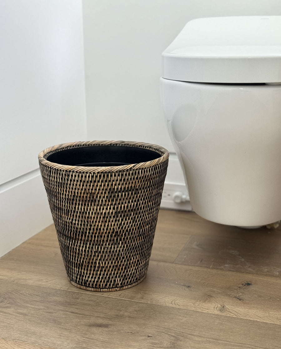 La Jolla Rattan Waste Basket with Plastic Insert