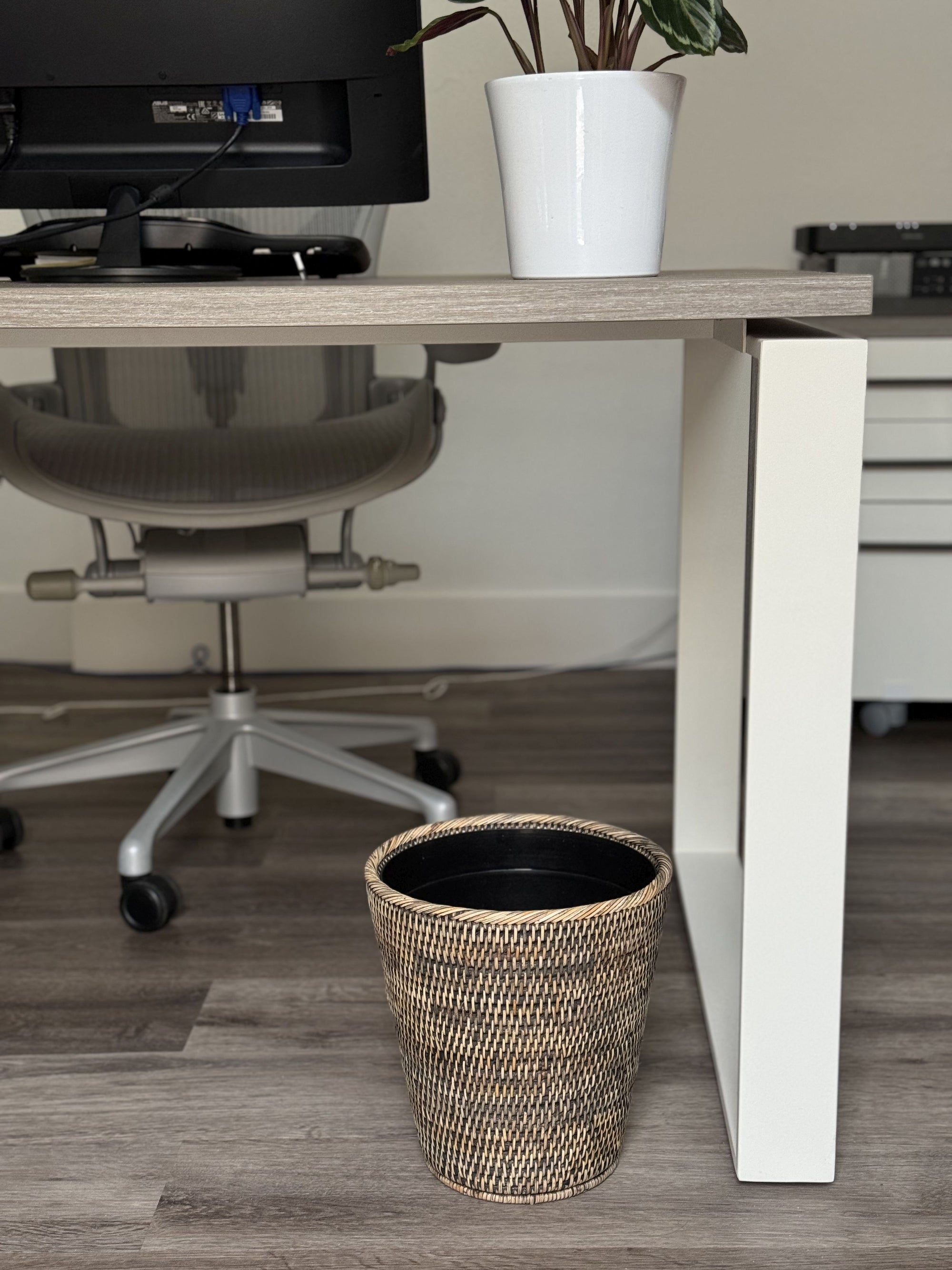 La Jolla Rattan Waste Basket with Plastic Insert