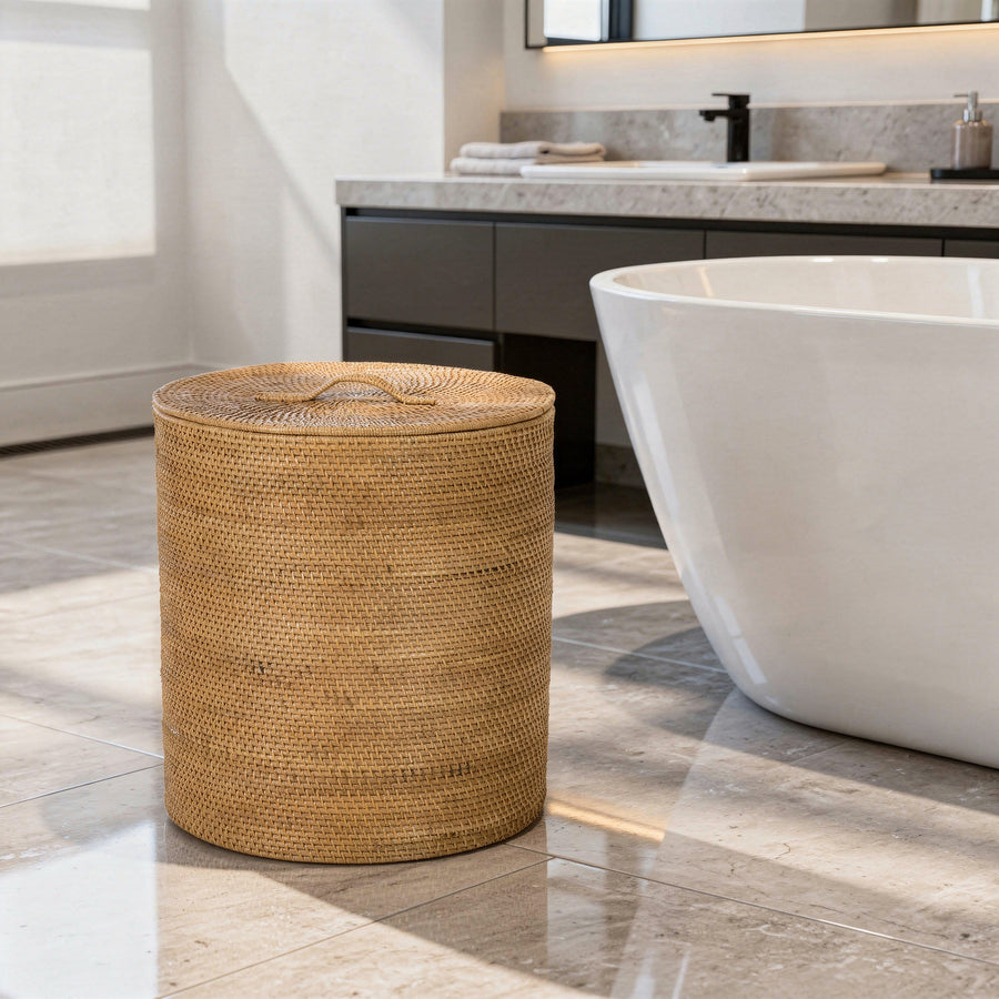 Loma Round Rattan Hamper and Laundry Basket with Removable Liner