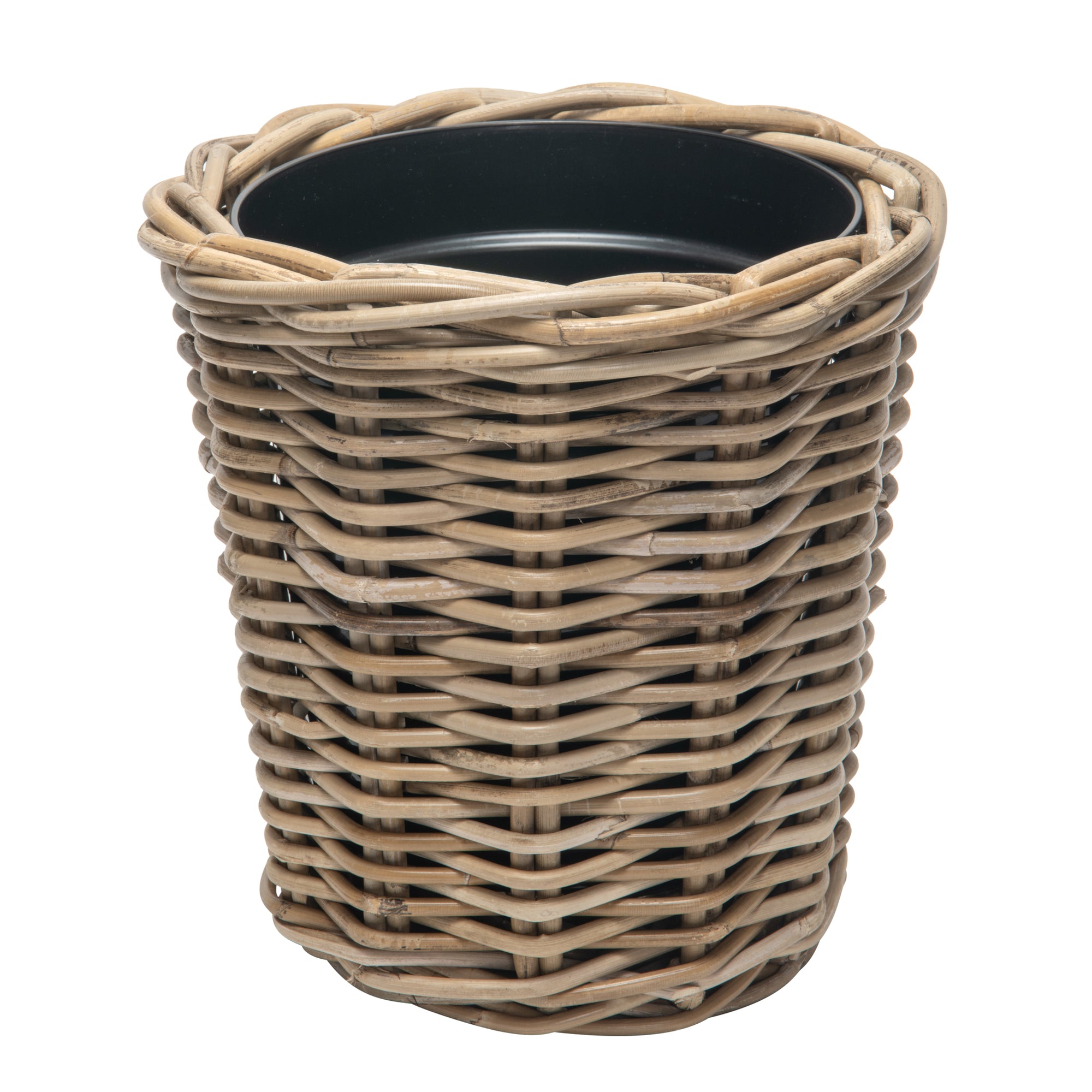 Rattan Kobo Round Waste Basket with Plastic Insert, Gray-Brown