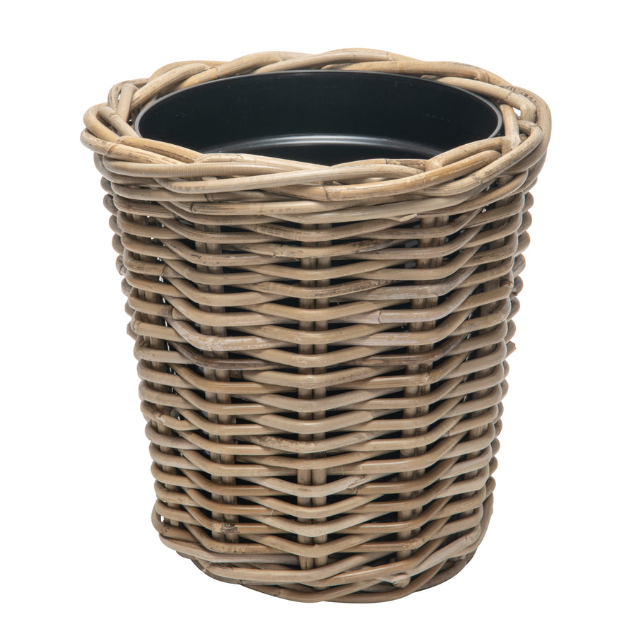 Rattan Kobo Round Waste Basket with Plastic Insert, Gray-Brown