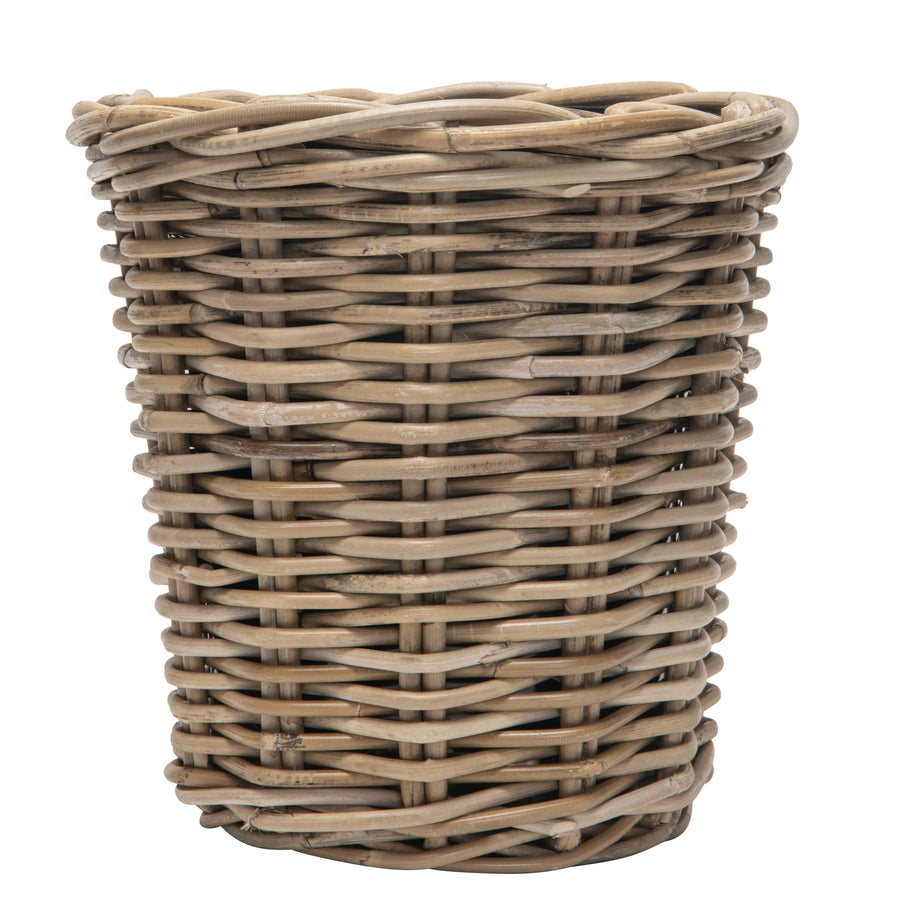Rattan Kobo Round Waste Basket with Plastic Insert, Gray-Brown