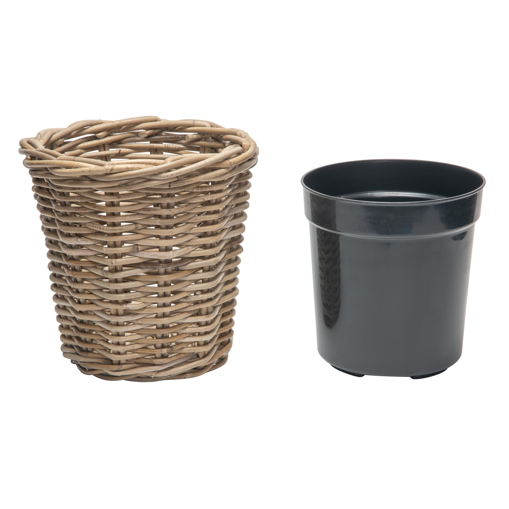 Rattan Kobo Round Waste Basket with Plastic Insert, Gray-Brown
