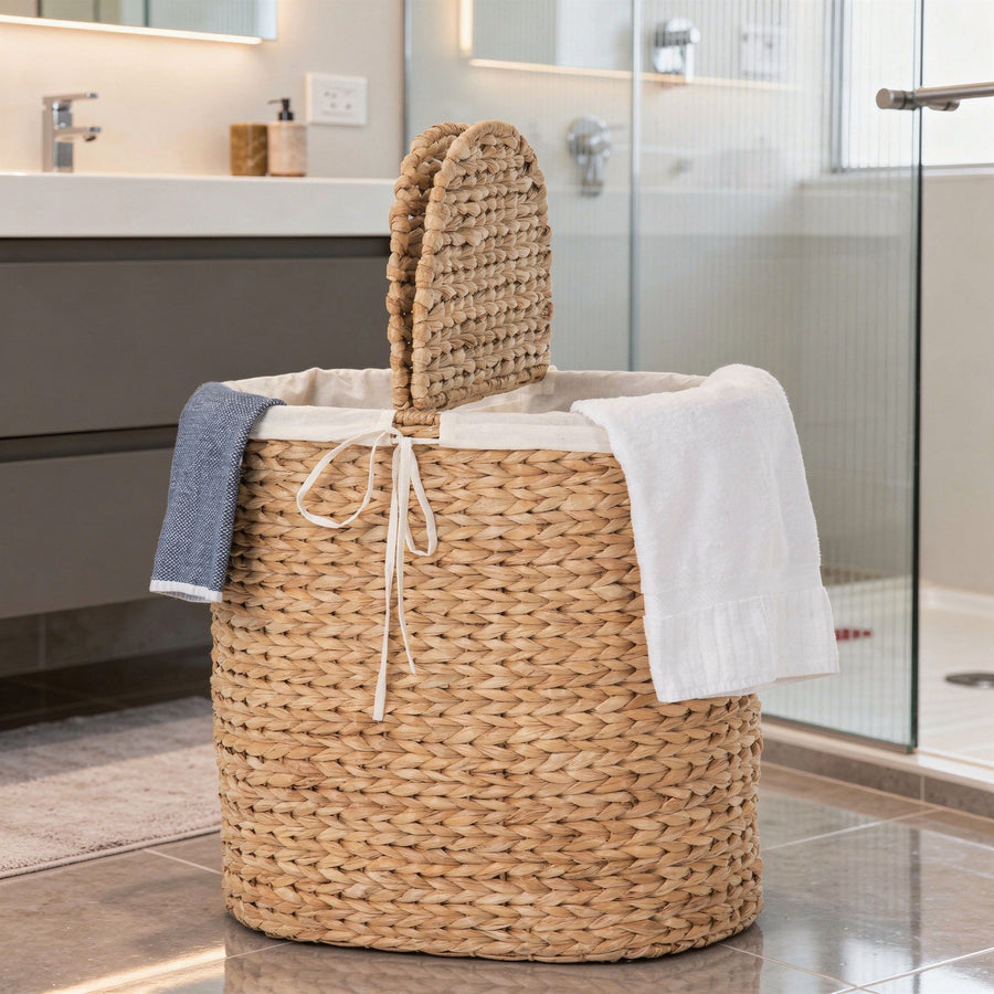 Oval Seagrass Laundry Sorter Hamper w/Liner, Natural