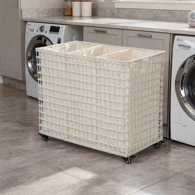 Wicker 3-Bag Rolling Laundry Sorter & Hamper with Caster Wheels