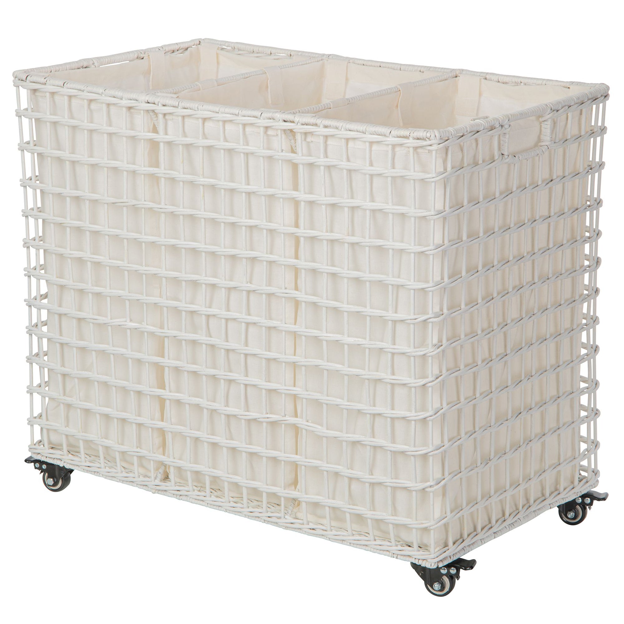 Wicker 3-Bag Rolling Laundry Sorter & Hamper with Caster Wheels