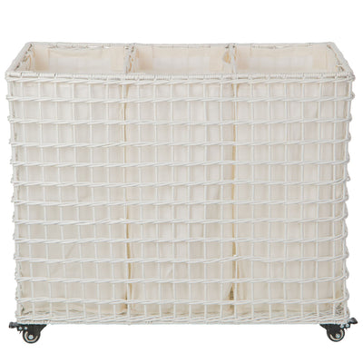 Wicker 3-Bag Rolling Laundry Sorter & Hamper with Caster Wheels