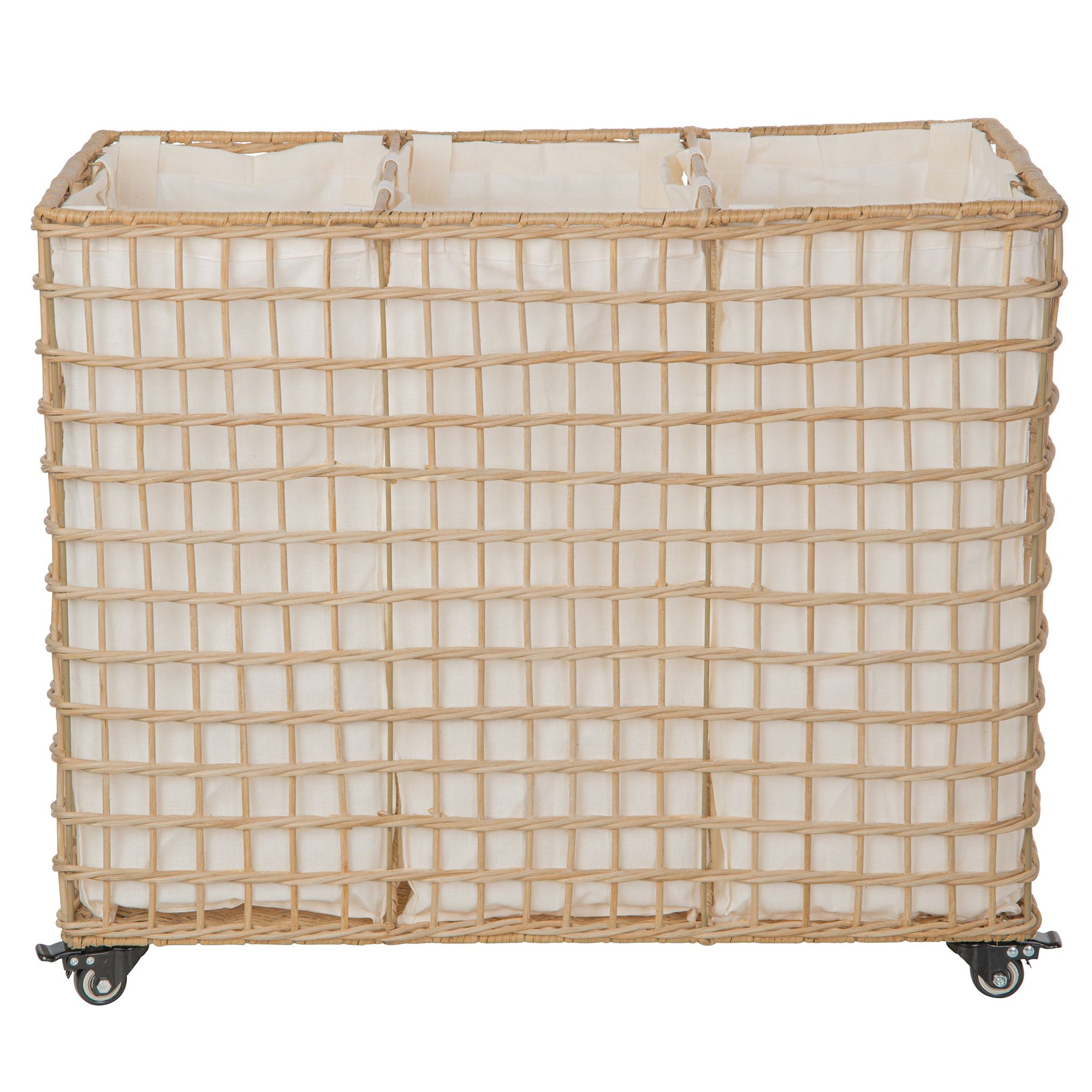 Wicker 3-Bag Rolling Laundry Sorter & Hamper with Caster Wheels