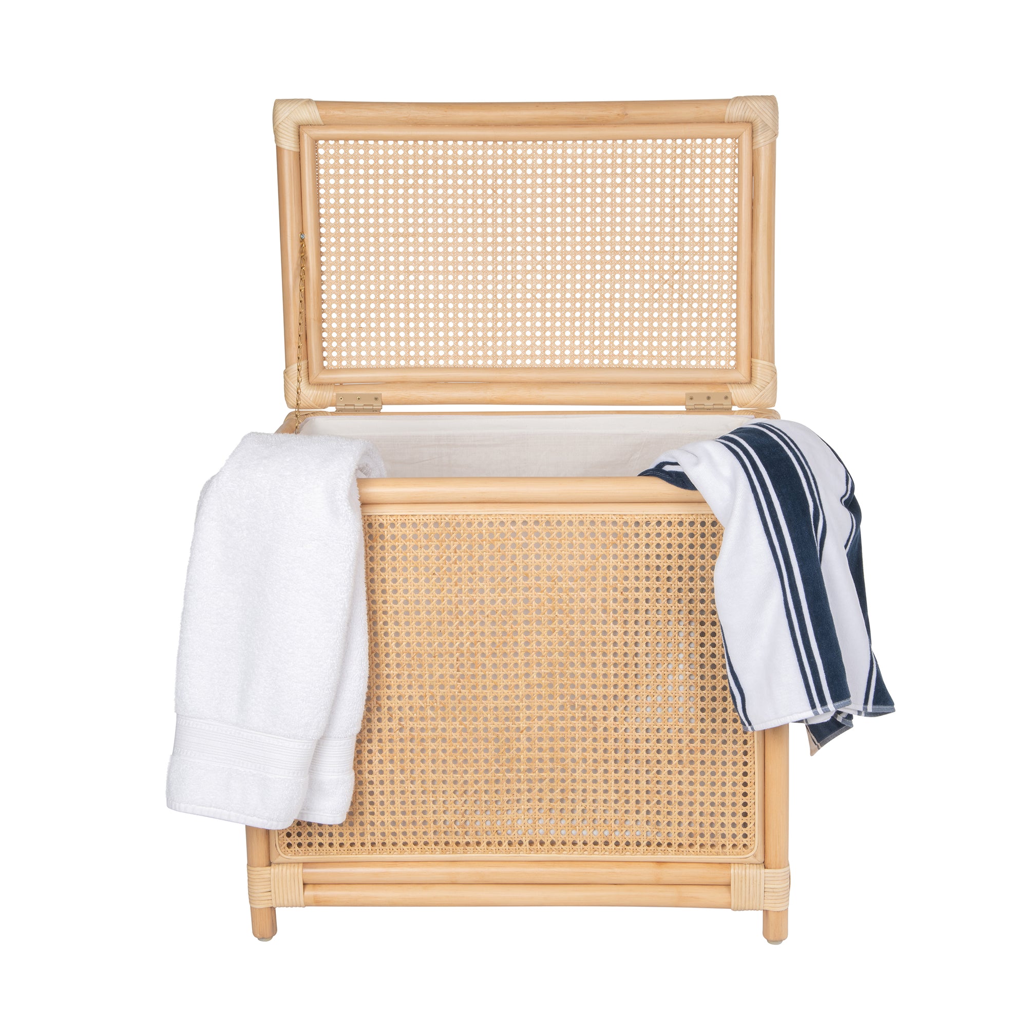 Rectangular Rattan Cane Clothes Hamper and Laundry Basket with Removab