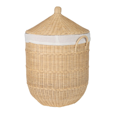 Noor Round Wicker Hamper Laundry  Storage Basket with Liner, Natural