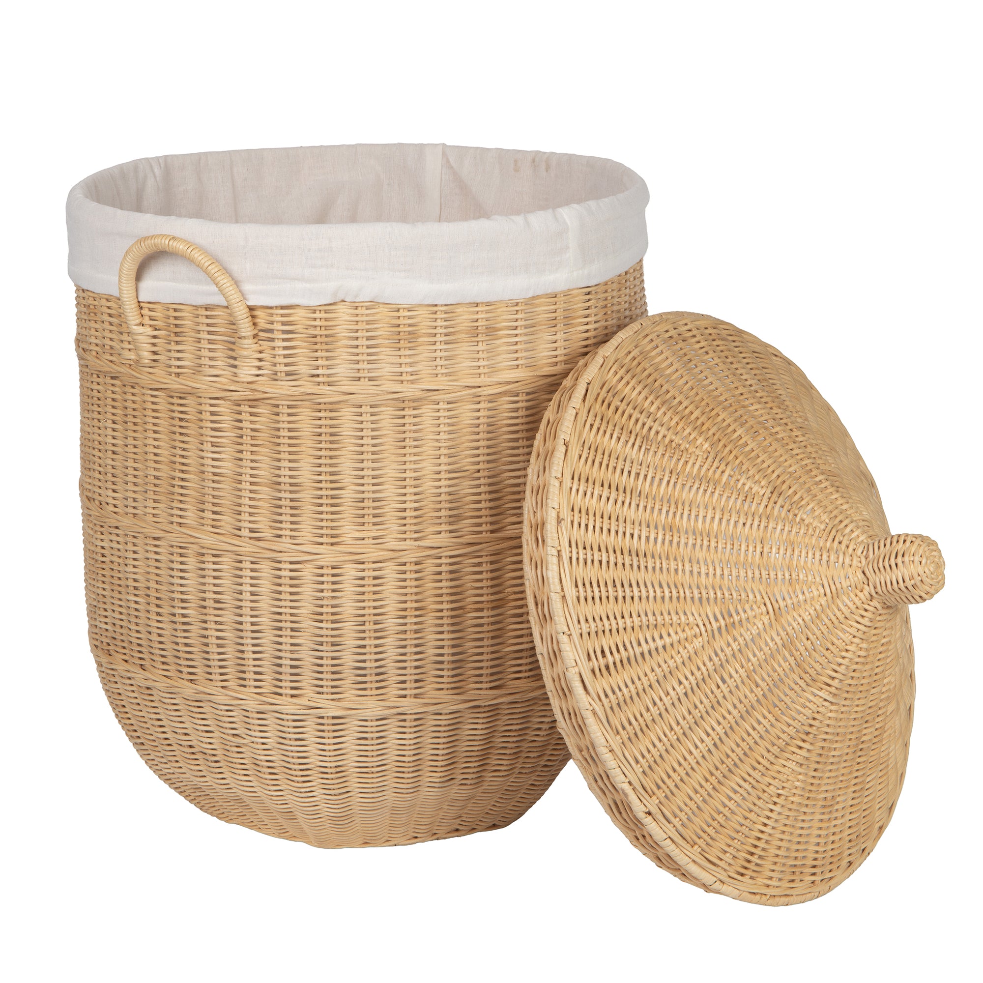 Noor Round Wicker Hamper Laundry  Storage Basket with Liner, Natural