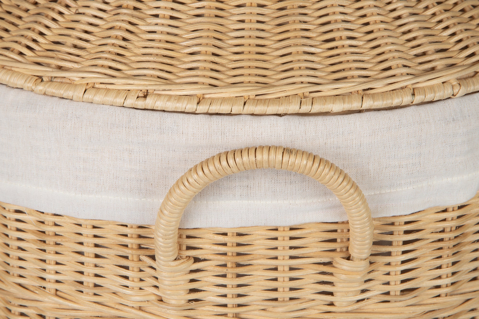 Noor Round Wicker Hamper Laundry  Storage Basket with Liner, Natural