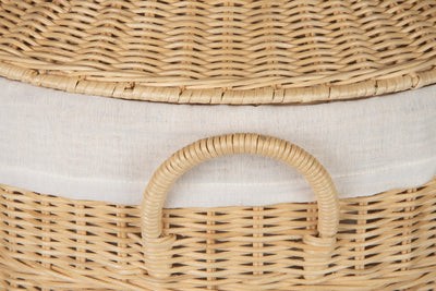 Noor Round Wicker Hamper Laundry  Storage Basket with Liner, Natural