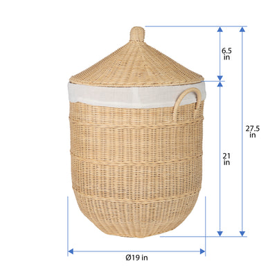 Noor Round Wicker Hamper Laundry  Storage Basket with Liner, Natural