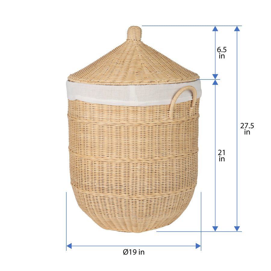 Noor Round Wicker Hamper Laundry  Storage Basket with Liner, Natural