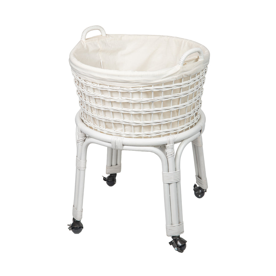 Rolling Wicker Laundry Basket and Hamper with Cotton Liner and Stand