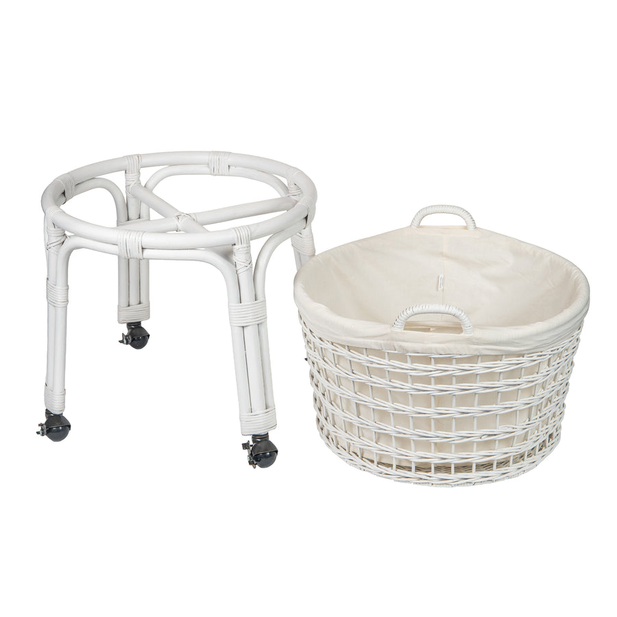 Rolling Wicker Laundry Basket and Hamper with Cotton Liner and Stand