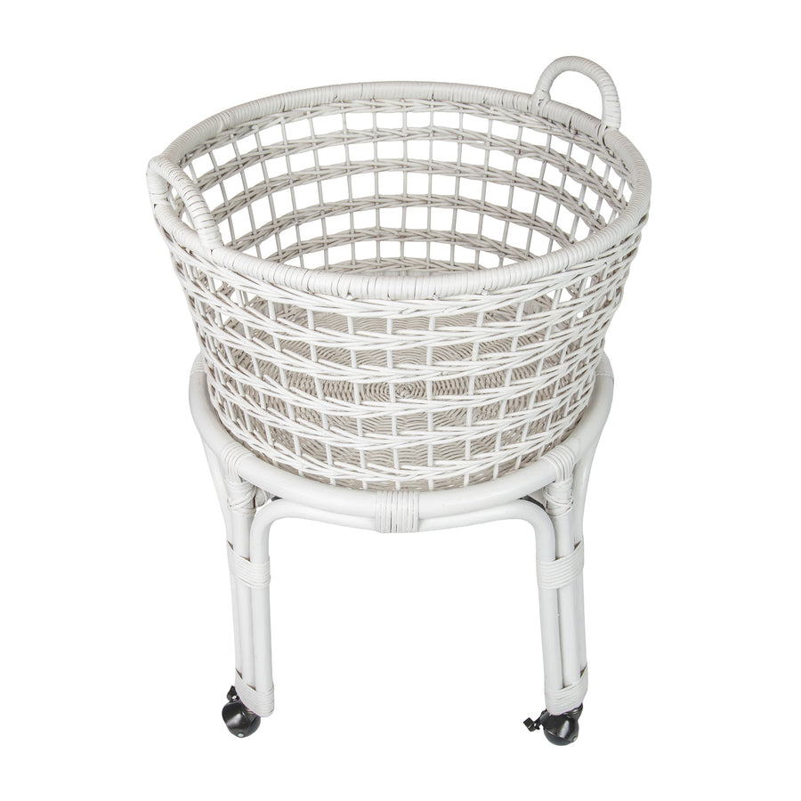 Rolling Wicker Laundry Basket and Hamper with Cotton Liner and Stand