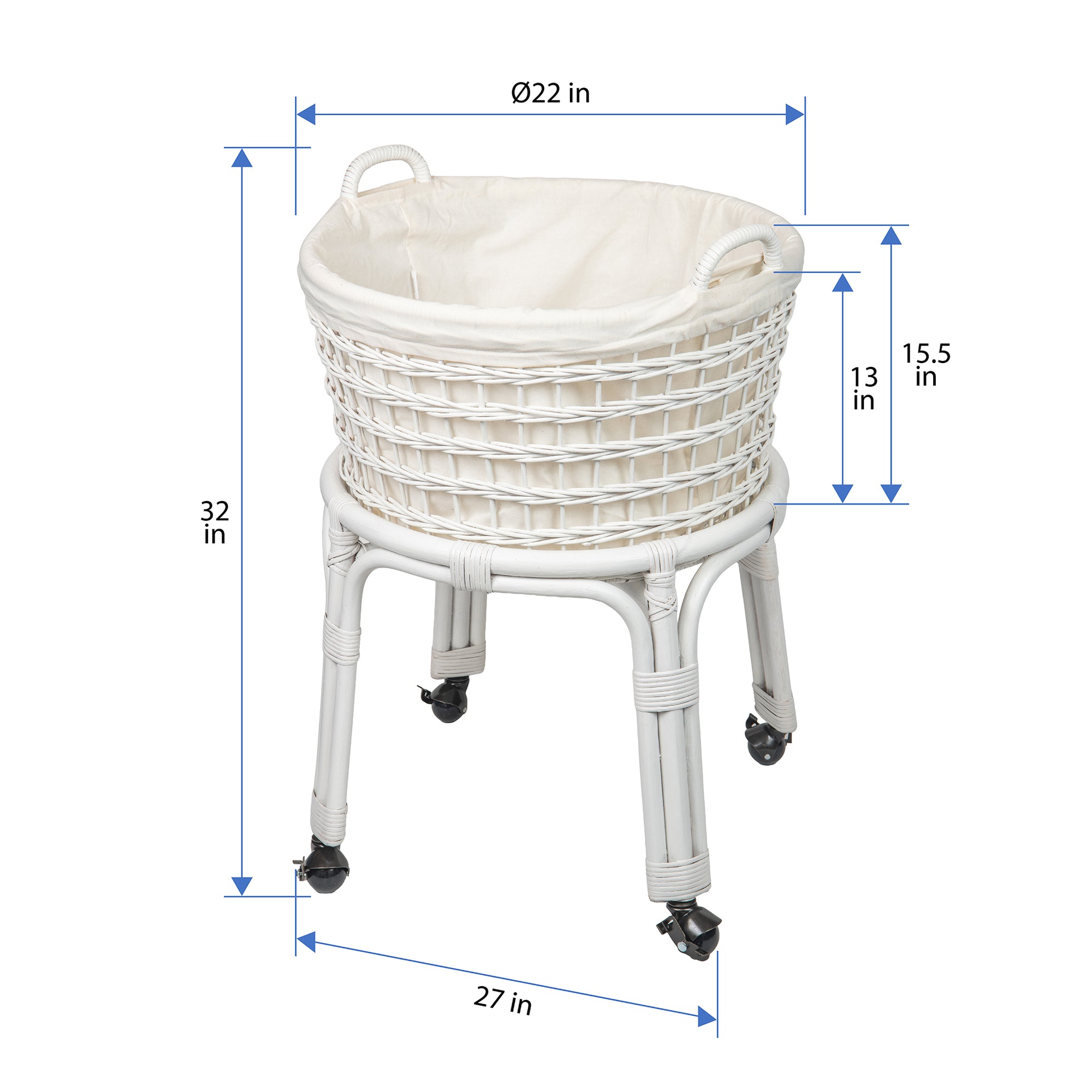 Rolling Wicker Laundry Basket and Hamper with Fabric Liner and Stand