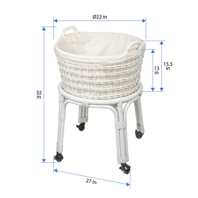 Rolling Wicker Laundry Basket and Hamper with Fabric Liner and Stand