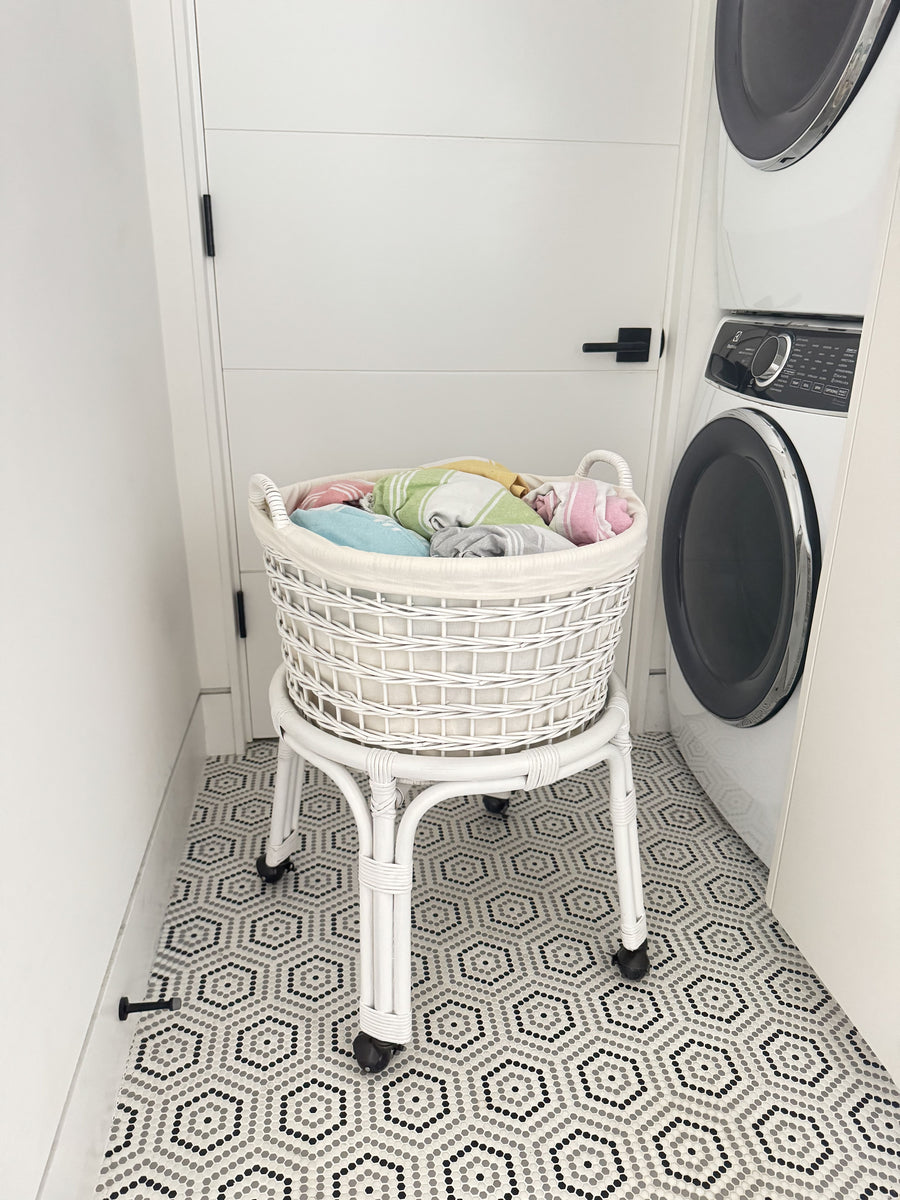 Rolling Wicker Laundry Basket and Hamper with Cotton Liner and Stand