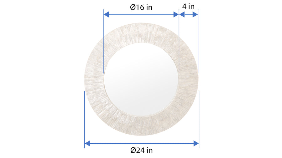 Round Capiz Seashell Sunray Wall Mirror, Pearlescent White