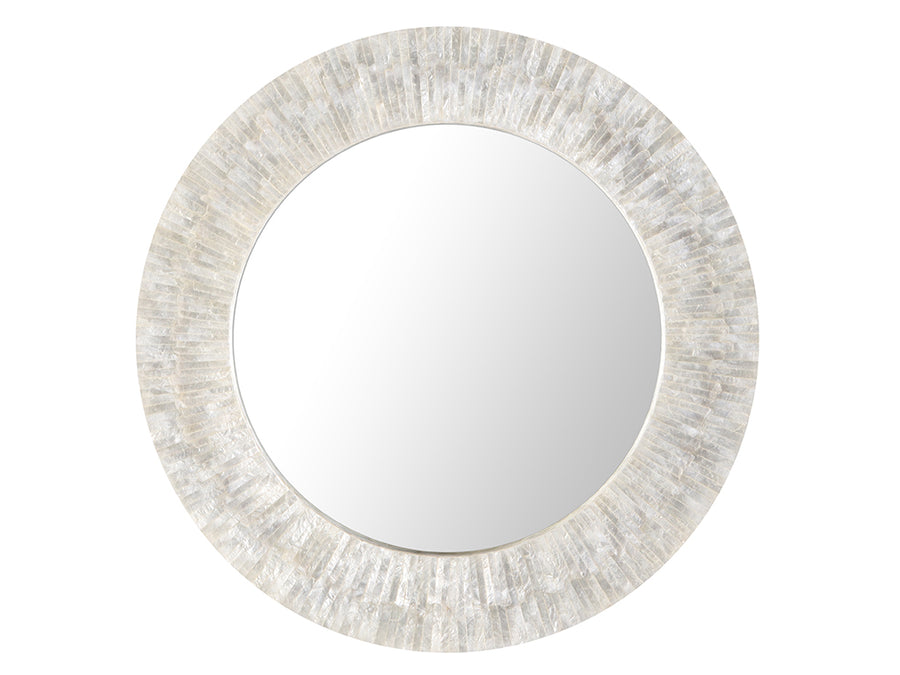 Round Capiz Seashell Sunray Wall Mirror, Pearlescent White