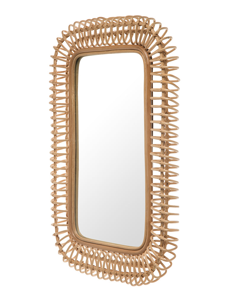 Rectangular Wall Mirror with Coiled Rattan Frame, Natural Color