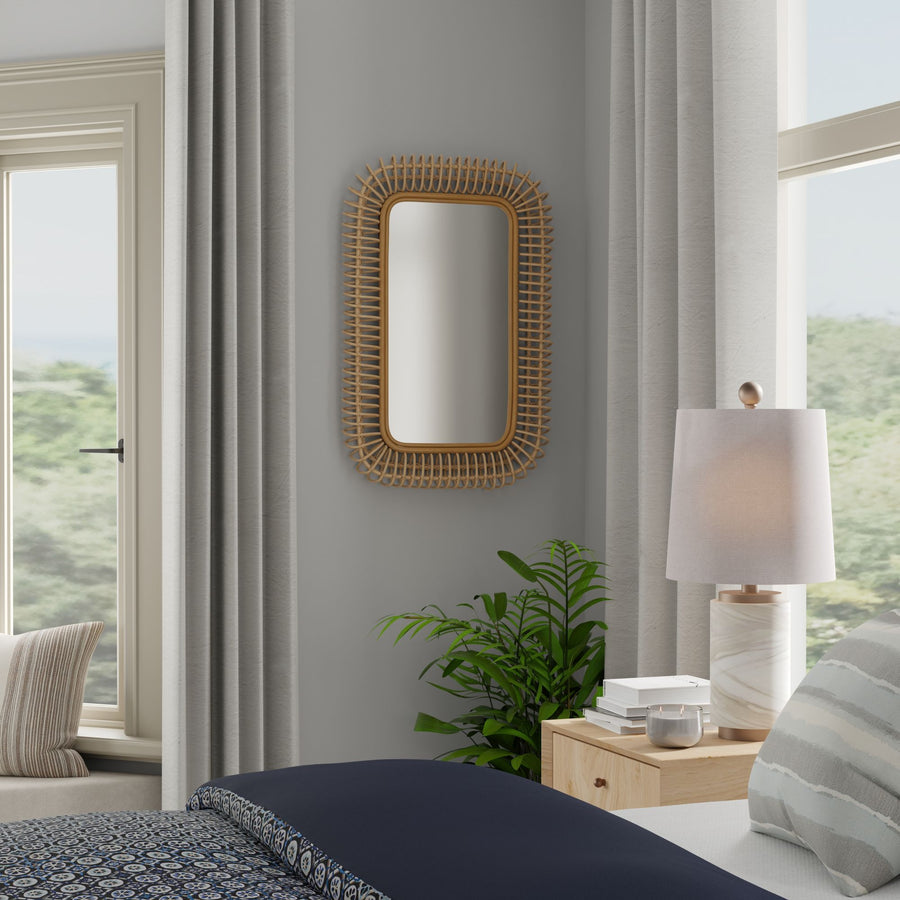 Rattan Coiled Rectangular Wall Mirror, Natural