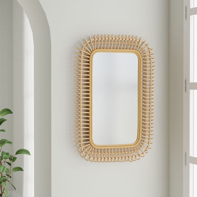 Rattan Coiled Rectangular Wall Mirror, Natural
