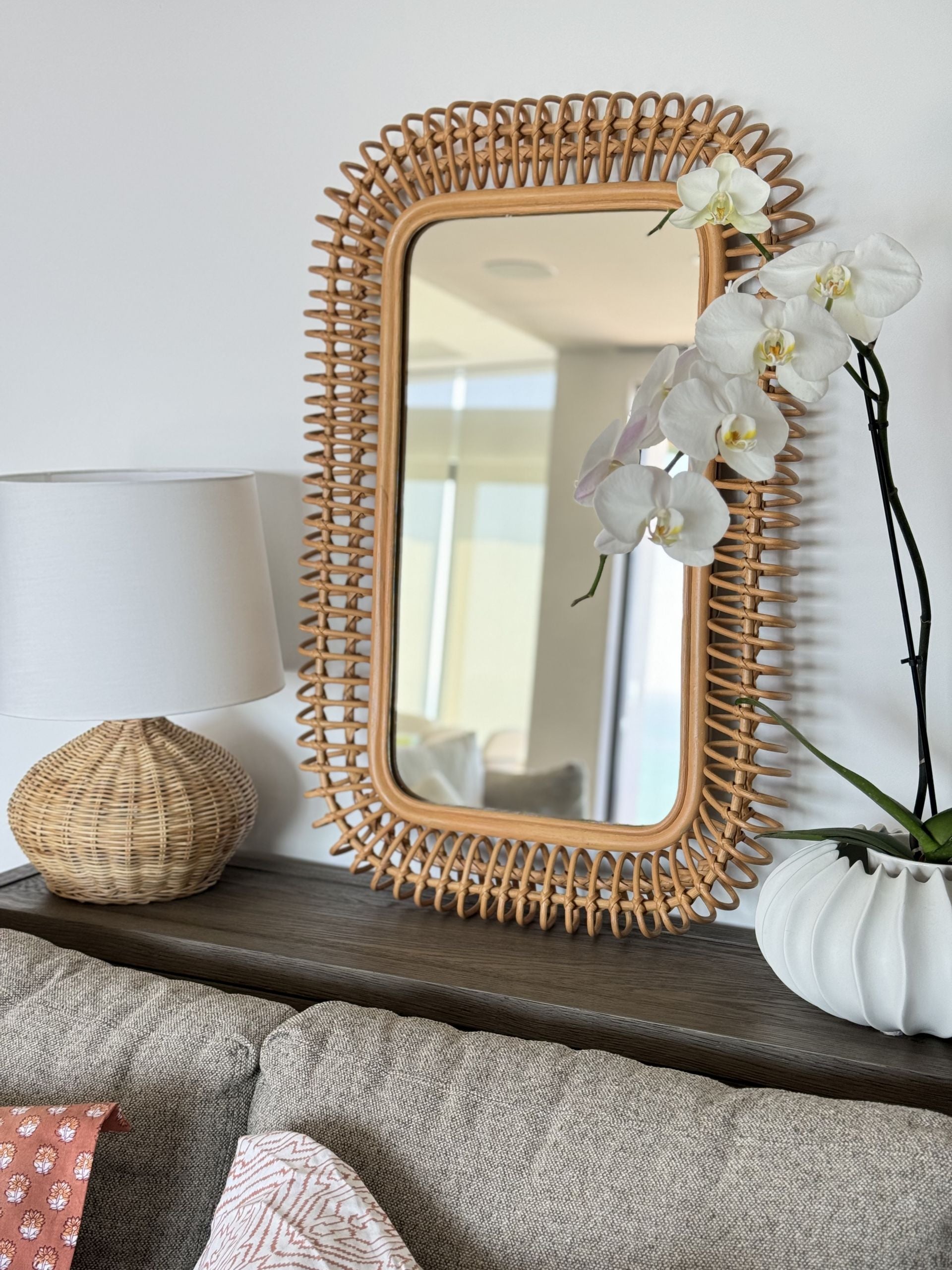 Rattan Coiled Rectangular Wall Mirror, Natural