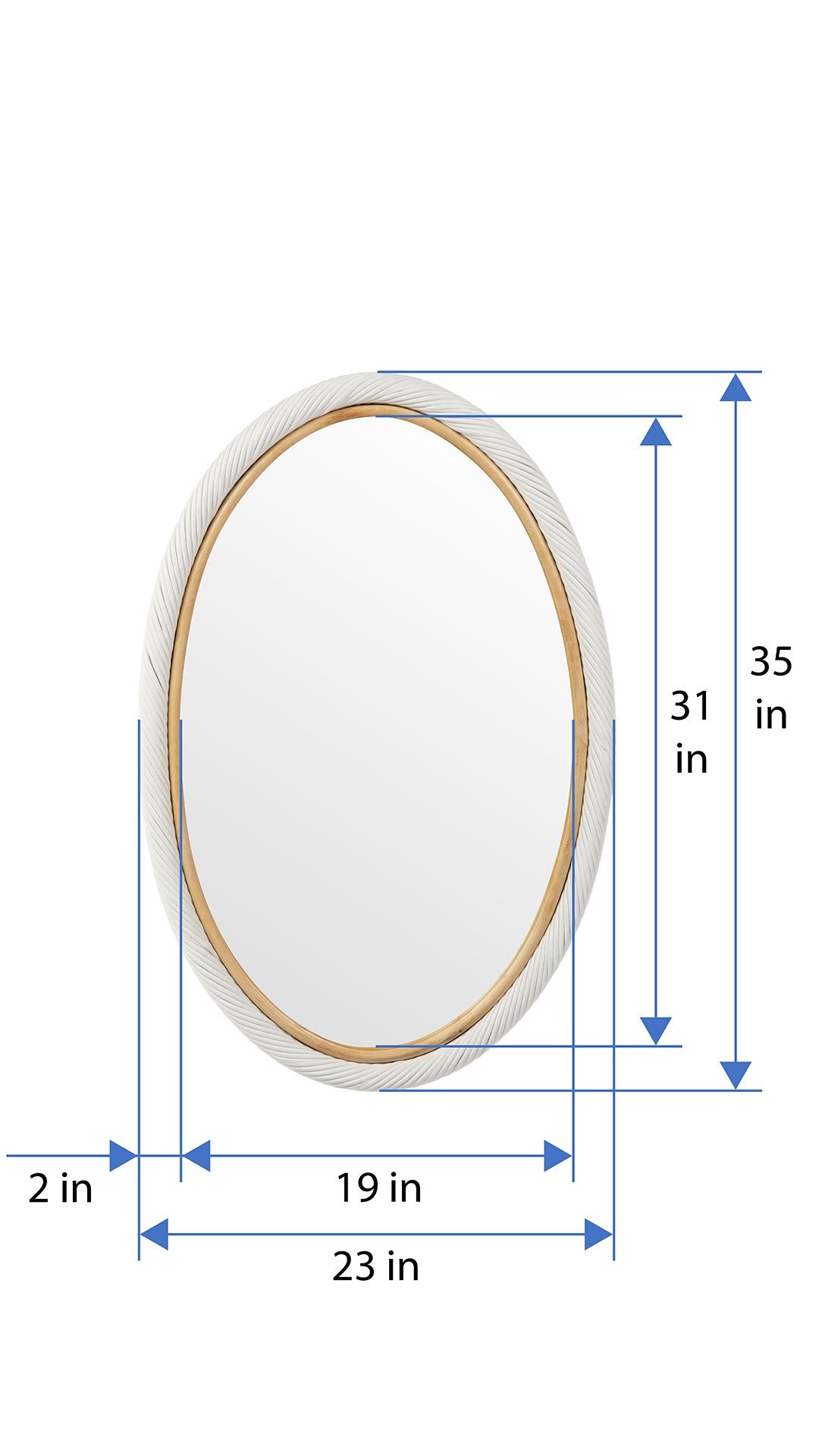 Oval Twisted Rattan Wall Mirror, White and Natural