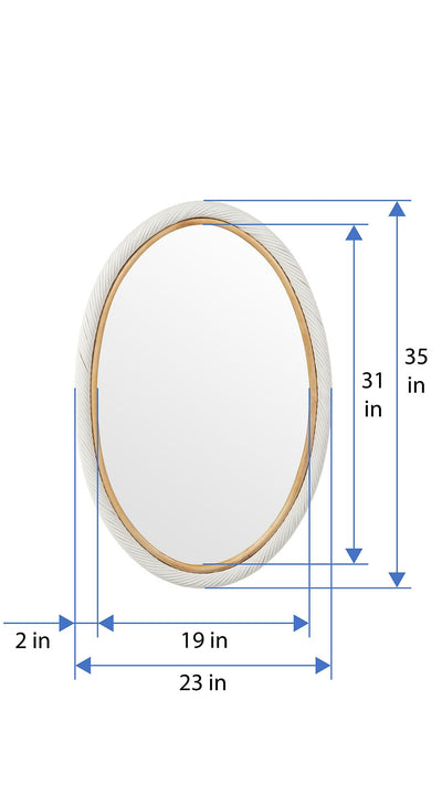 Oval Twisted Rattan Wall Mirror, White and Natural